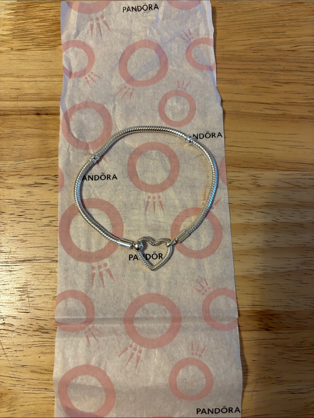 Pandora Silver Heart Clasp Snake Chain Bracelet